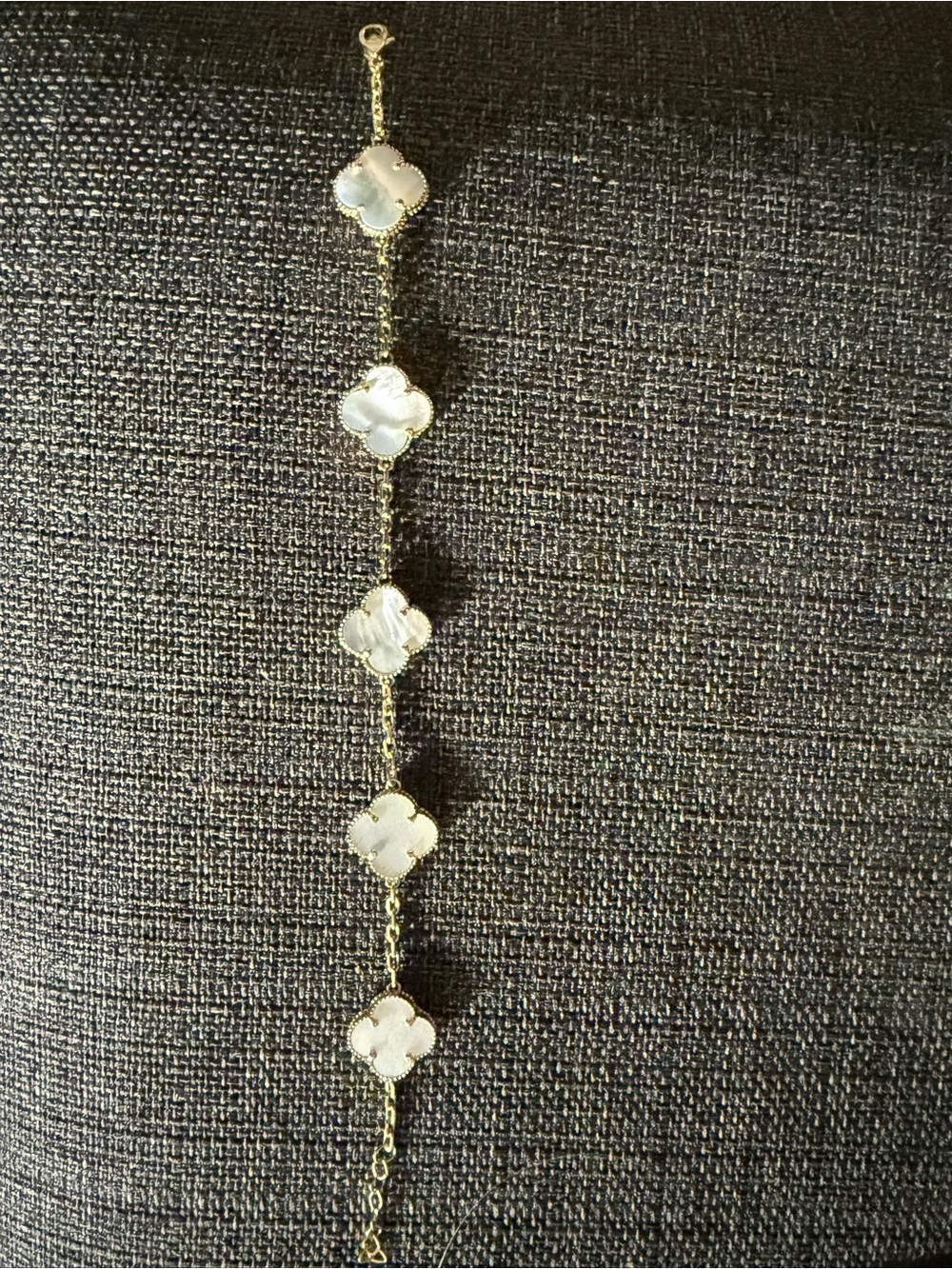 Gold Plated White Mother-of-Pearl Clover Link Bracelet